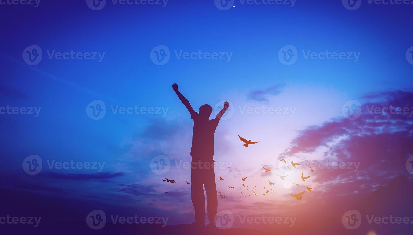 succeed The image of a successful young man in every area of life Black silhouette concept photo