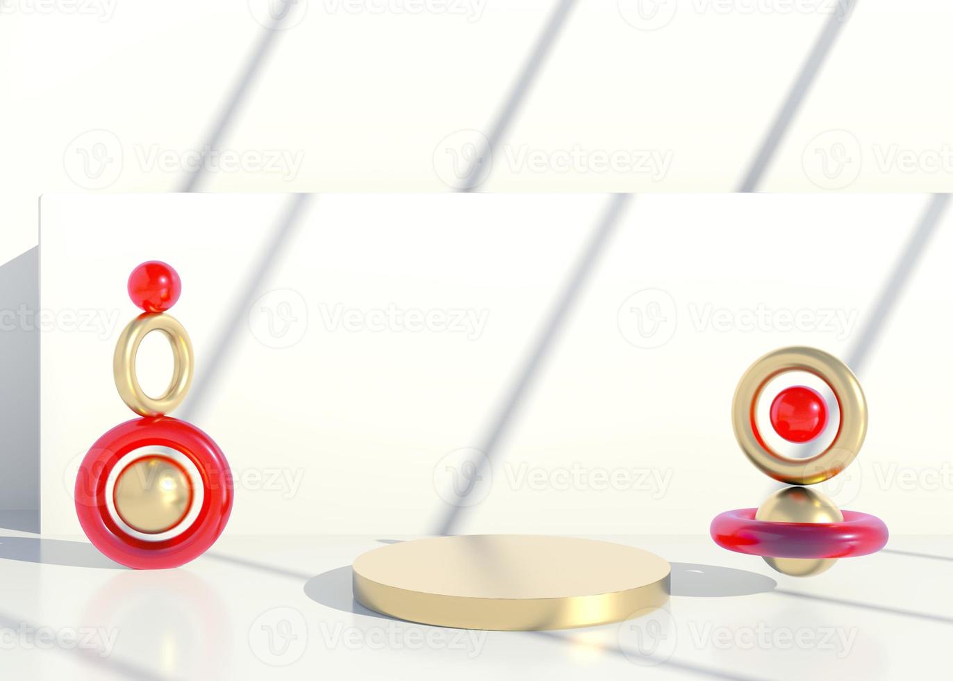 Minimal scene with geometrical forms, podiums in cream background with shadows. Scene to show cosmetic product, Showcase, shopfront, display case. 3d photo