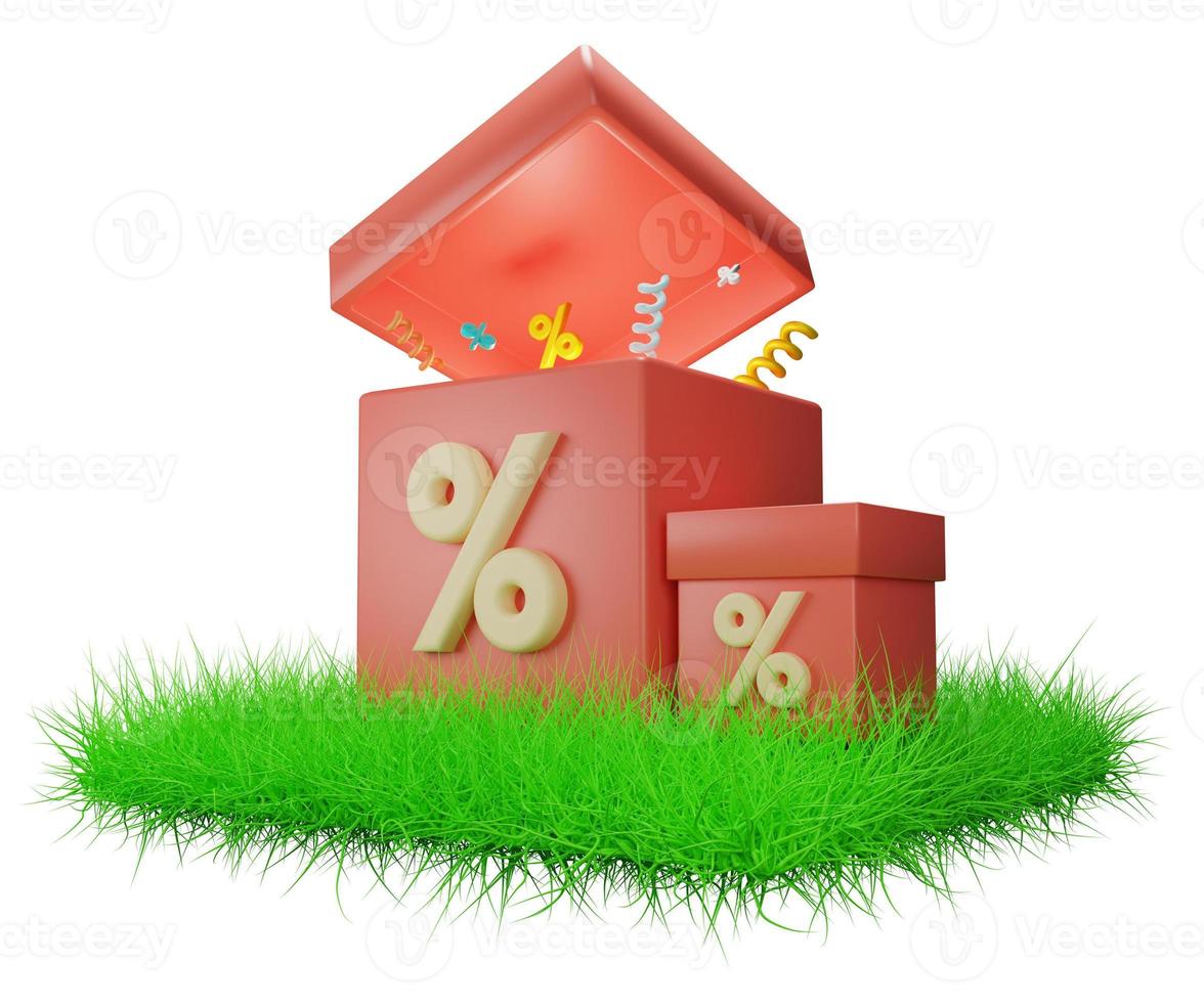 discount sale box on white background isolated. Scene for discount day, sale event background. 3D render illustration. perfect for mobile apps, web site landing page. photo