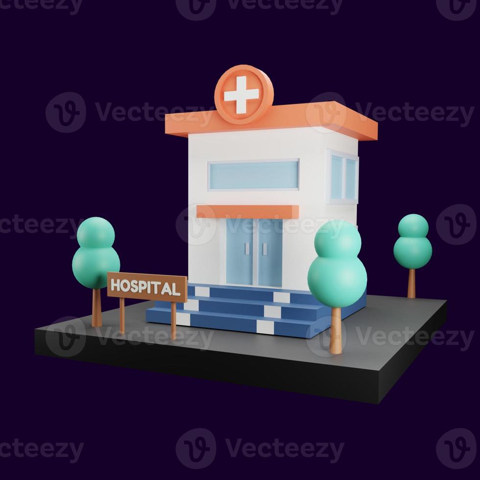 hospital building on white background isolated. Scene for health, medicine, architecture background. 3D render illustration. photo