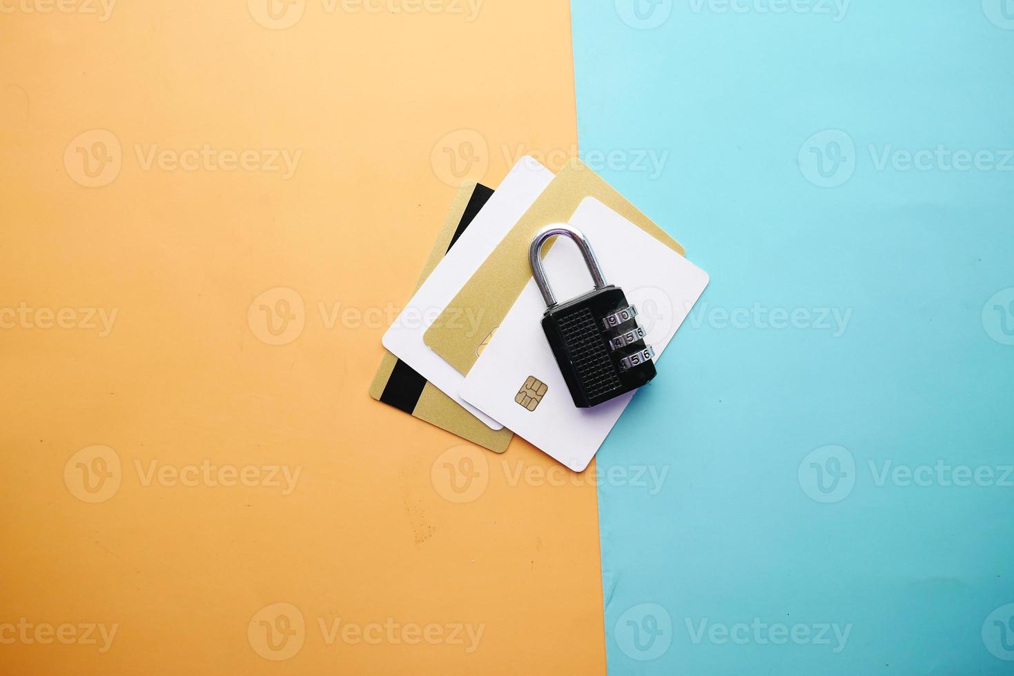 padlock on credit card, Internet data privacy information security concept photo