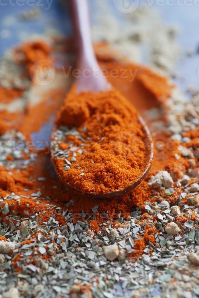 mixed of different spice on a spoon photo