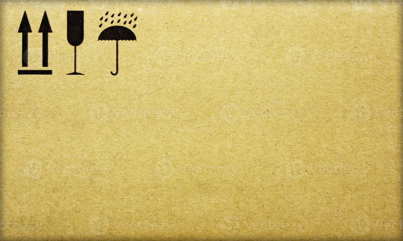 Fine image close-up of grunge black fragile symbol on cardboard photo