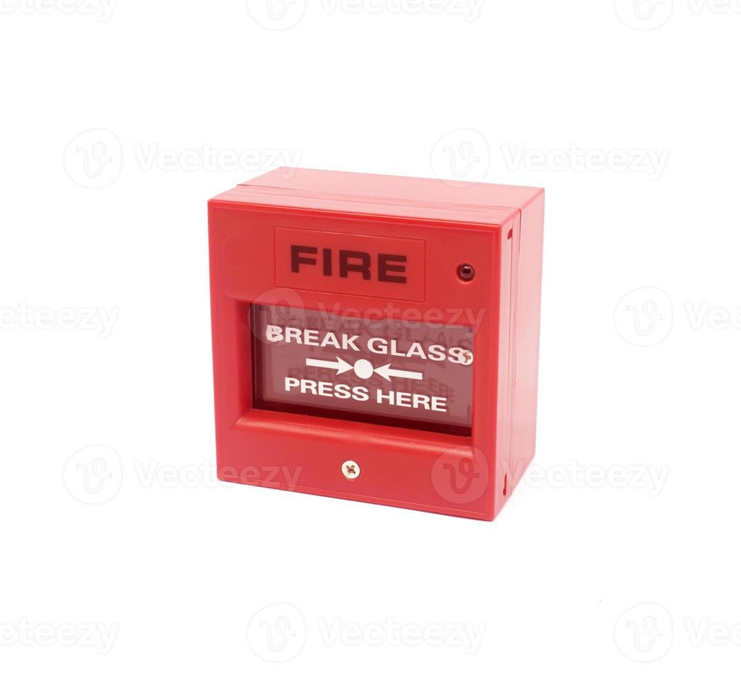 Red fire alarm on white background photo