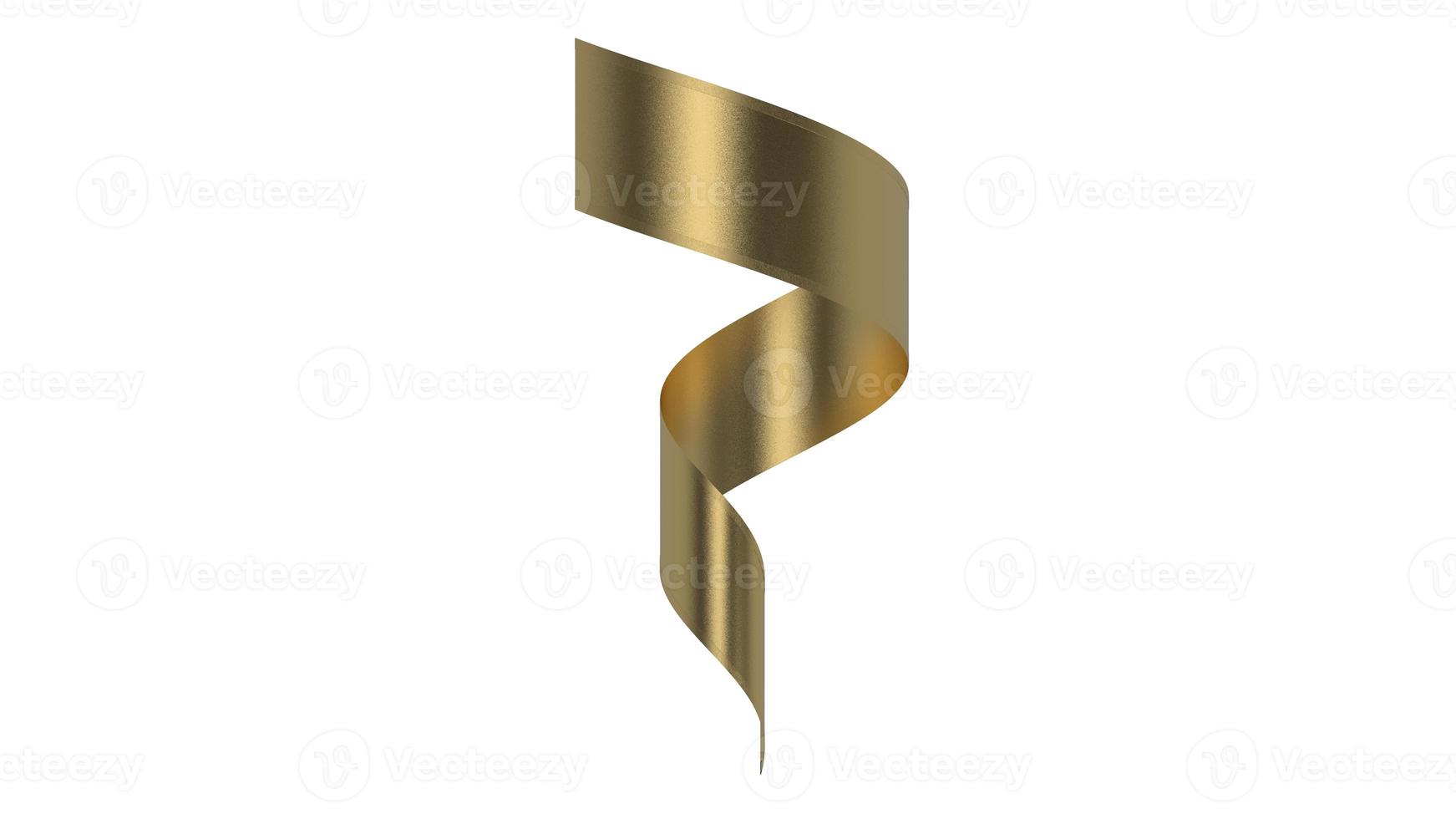 Curled golden silk ribbon with gold strips 3d illustration photo