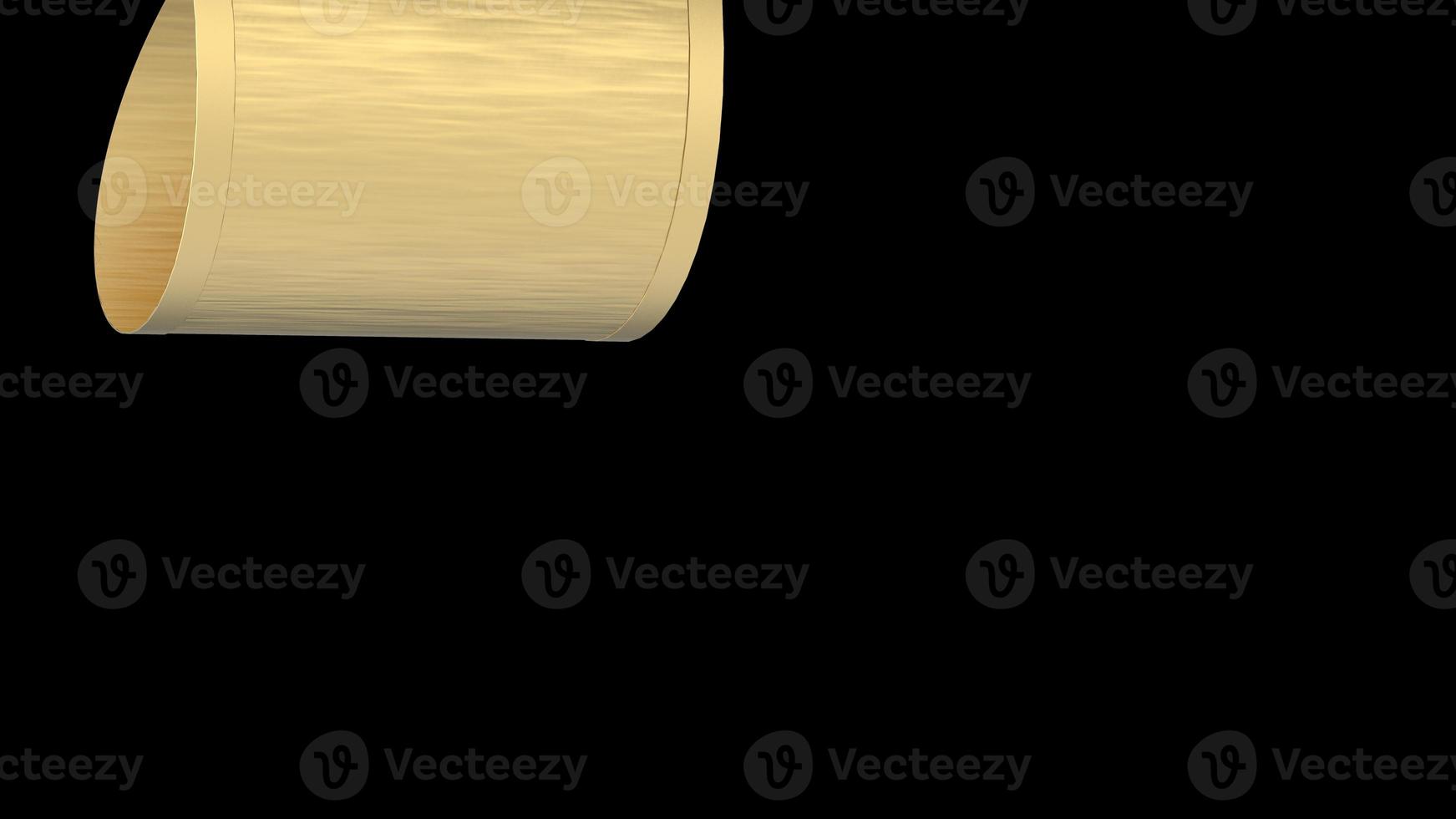 Curled golden silk ribbon with gold strips 3d illustration photo