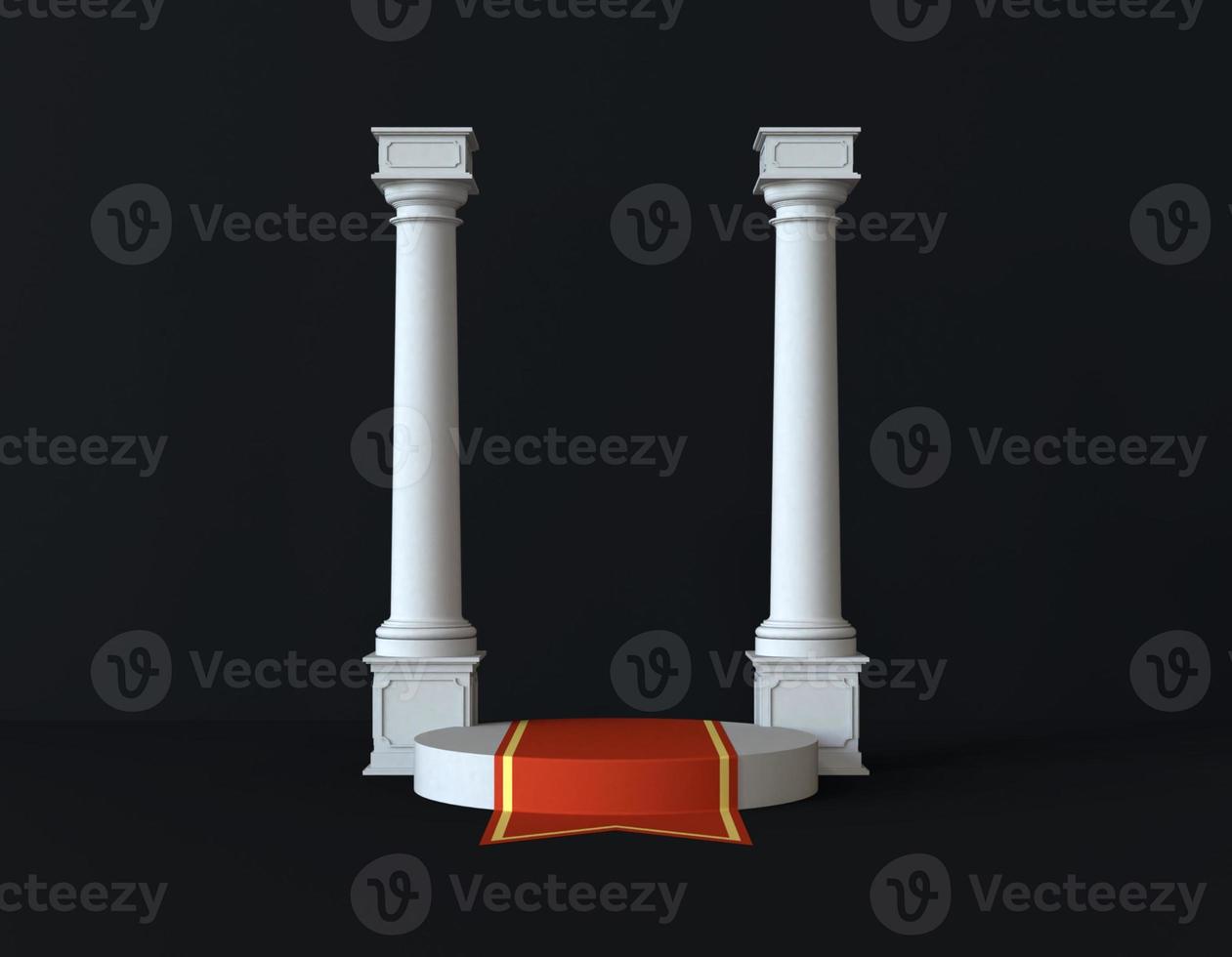 3d background of greek or rome interior scene with pedestal. stage to show cosmetic products 3d renderings photo