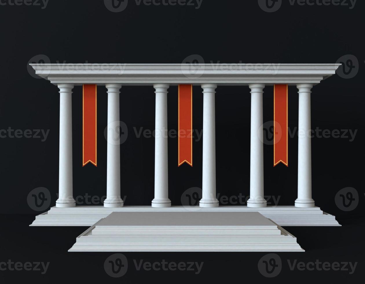 3d background of greek or rome interior scene with pedestal. stage to show cosmetic products 3d renderings photo