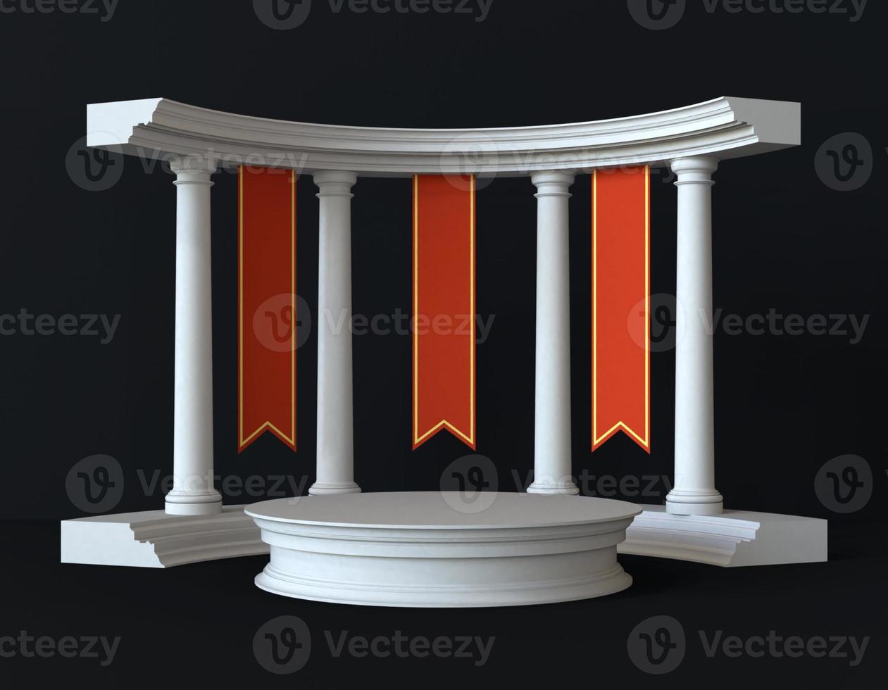 3d background of greek or rome interior scene with pedestal. stage to show cosmetic products 3d renderings photo