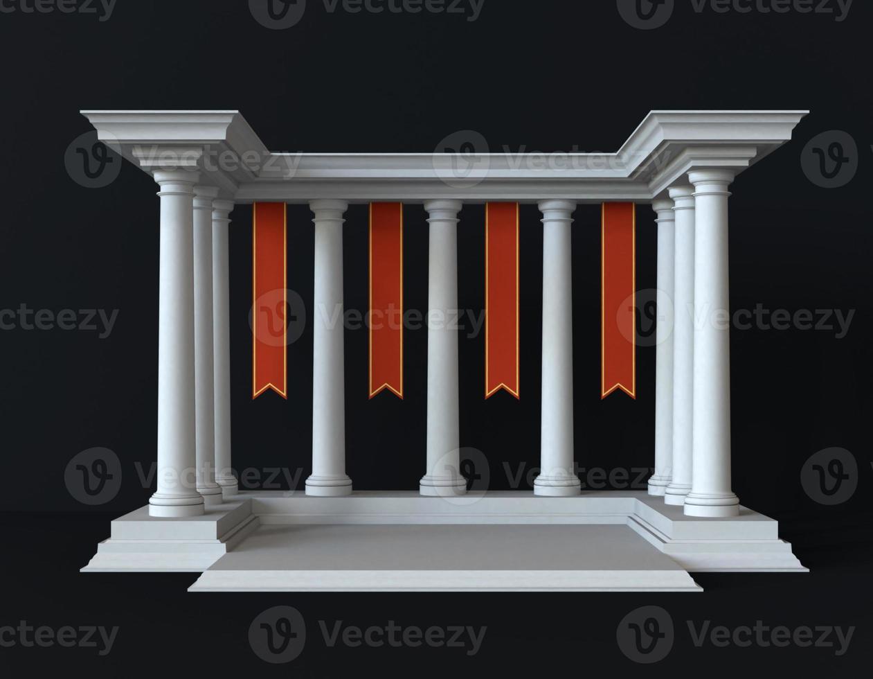 3d background of greek or rome interior scene with pedestal. stage to show cosmetic products 3d renderings photo