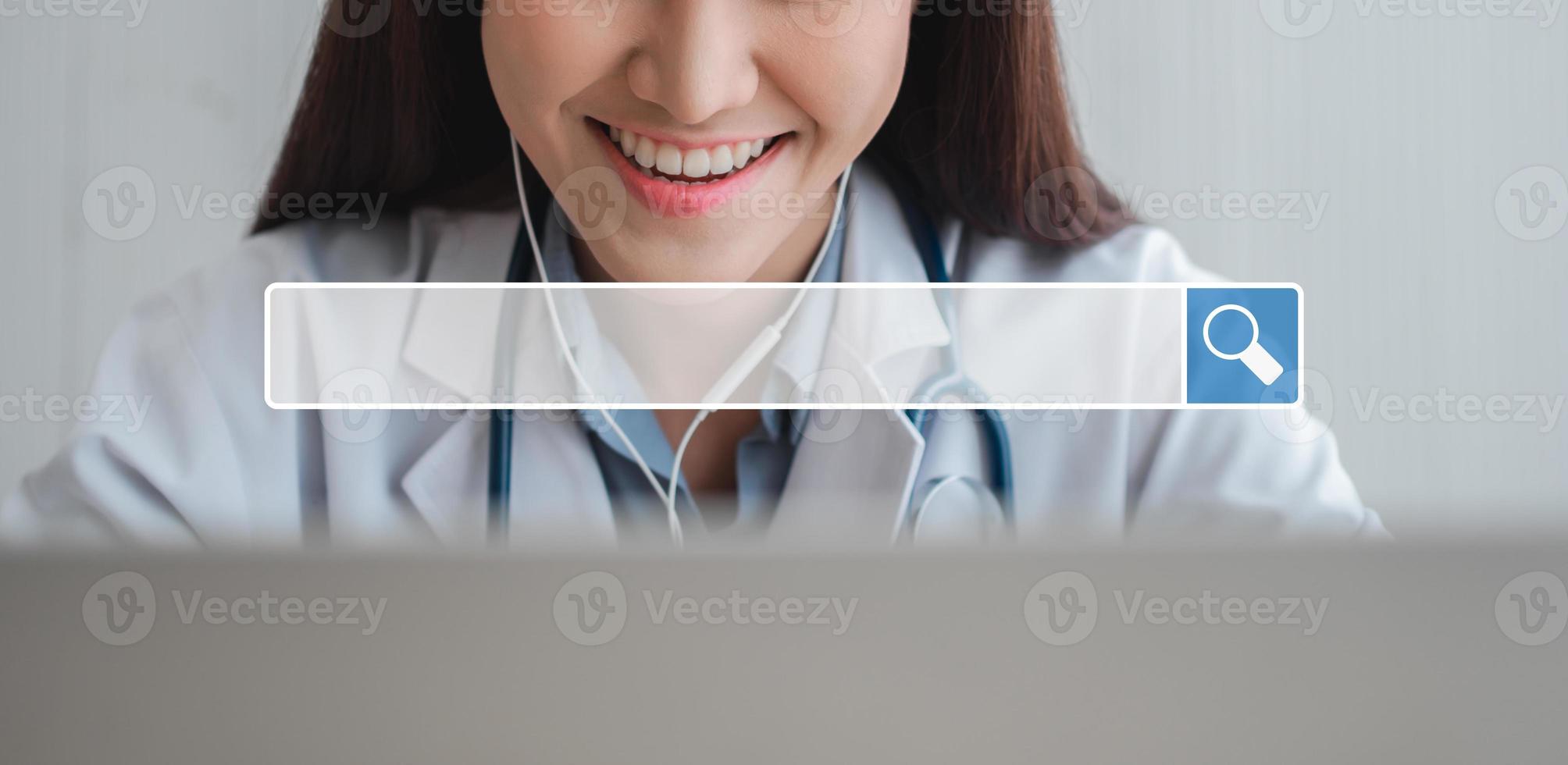 Searching browsing internet bar over background is Asian therapist doctor is online visiting with a patient on the internet. Searching Browsing Internet Data Information Networking Concept photo