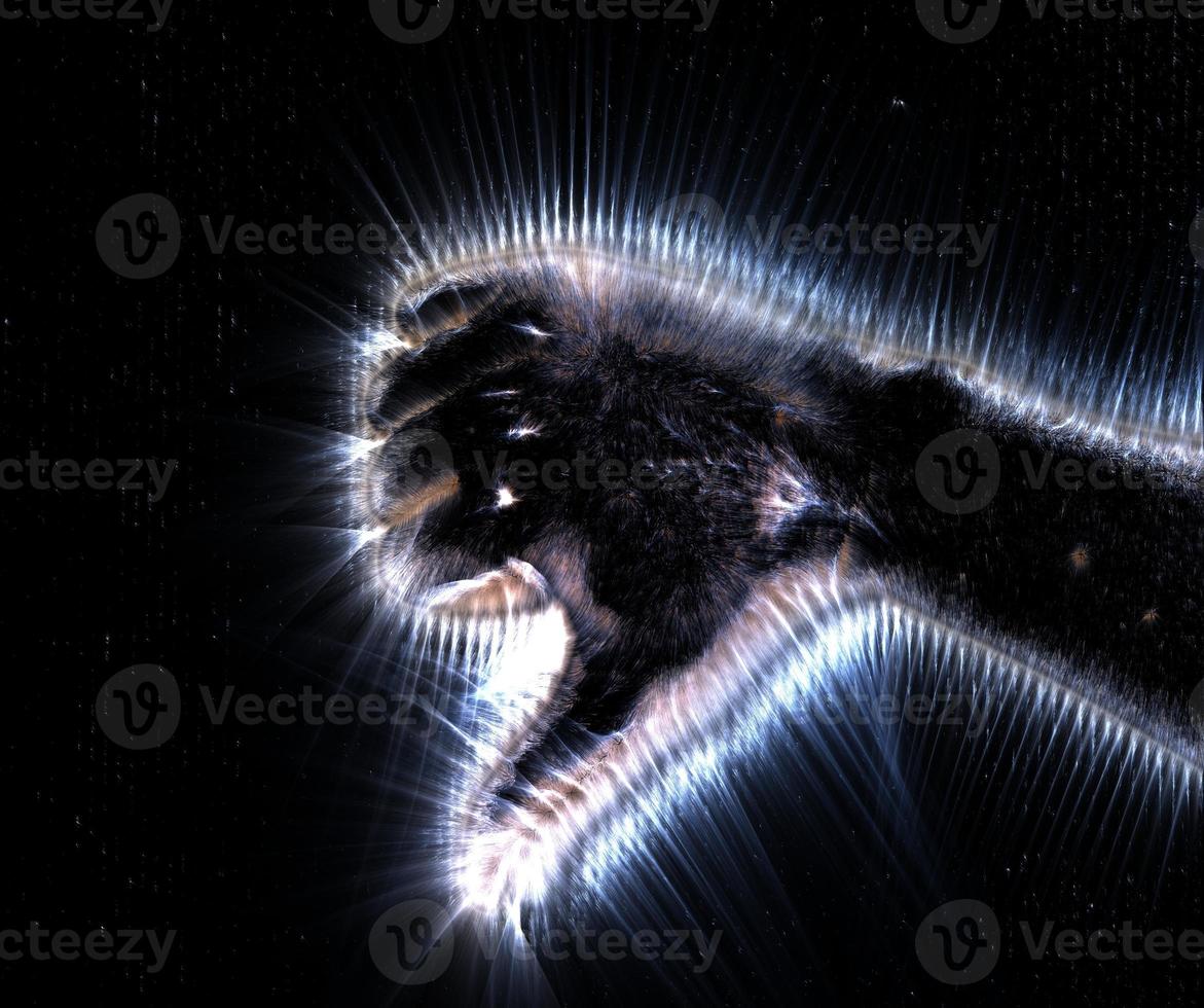 3D-Illustration of a glowing human female hand with a kirlian aura showing different symbols photo