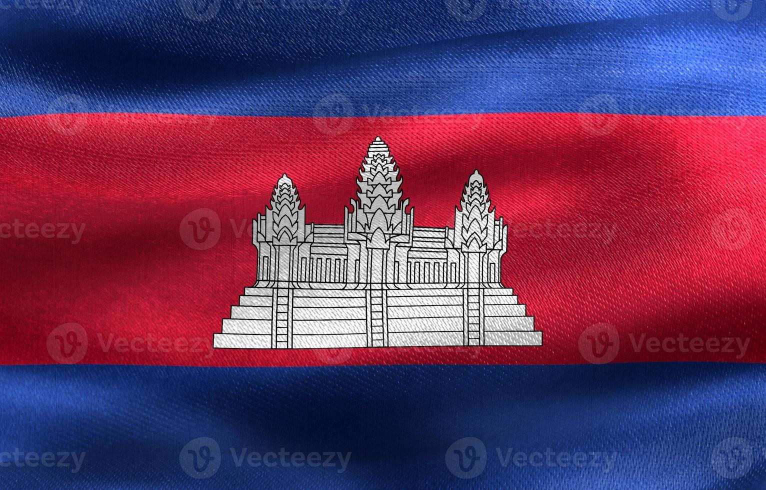 Ilustración 3d de una bandera de camboya - bandera de tela ondeante realista foto