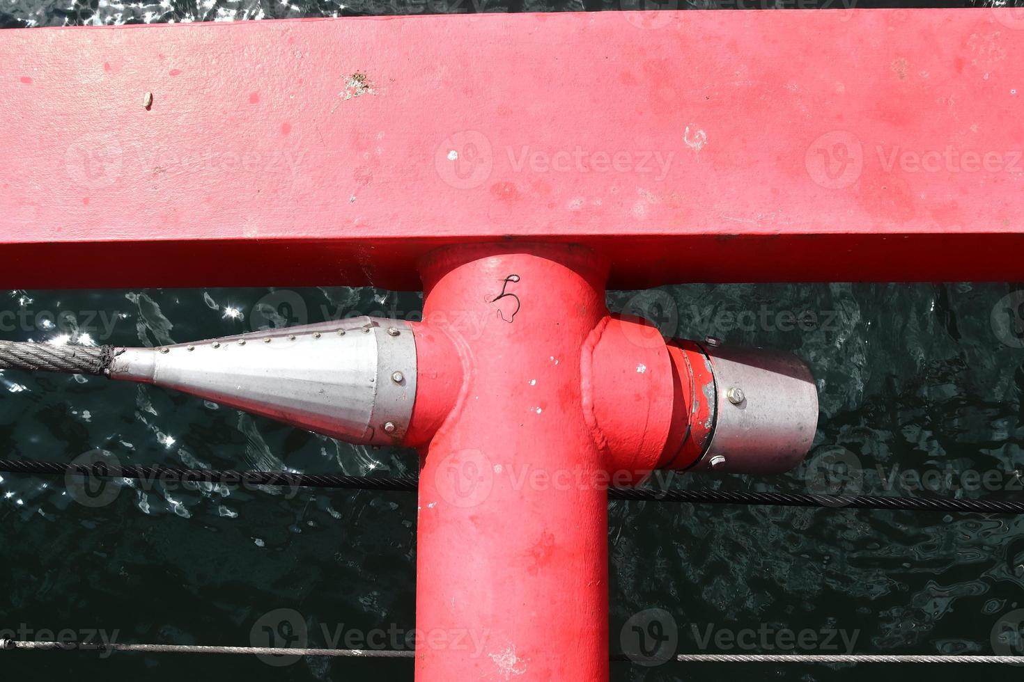 Different bollards and technical installations of vessel traffic at a port photo