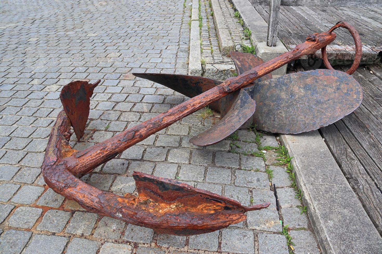 Different bollards and technical installations of vessel traffic at a port photo