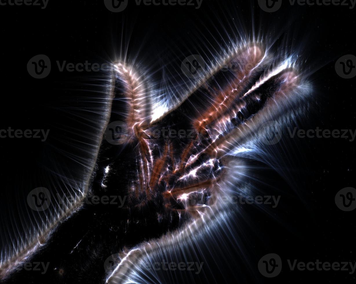 3D-Illustration of a glowing human female hand with a kirlian aura showing different symbols photo