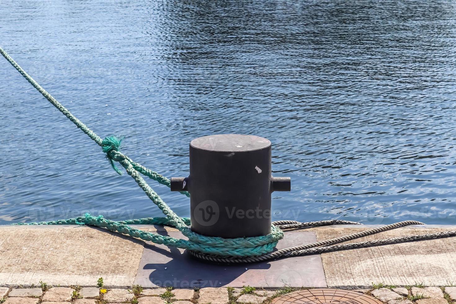 Different bollards and technical installations of vessel traffic at the Kiel port photo