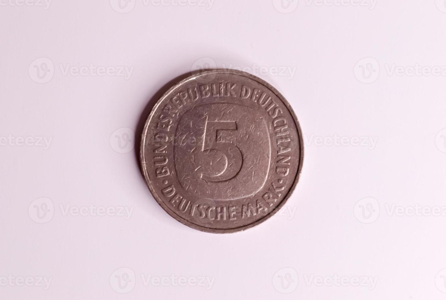Single 5 DMark coin of the no longer current currency Deutsche Mark from Germany photo