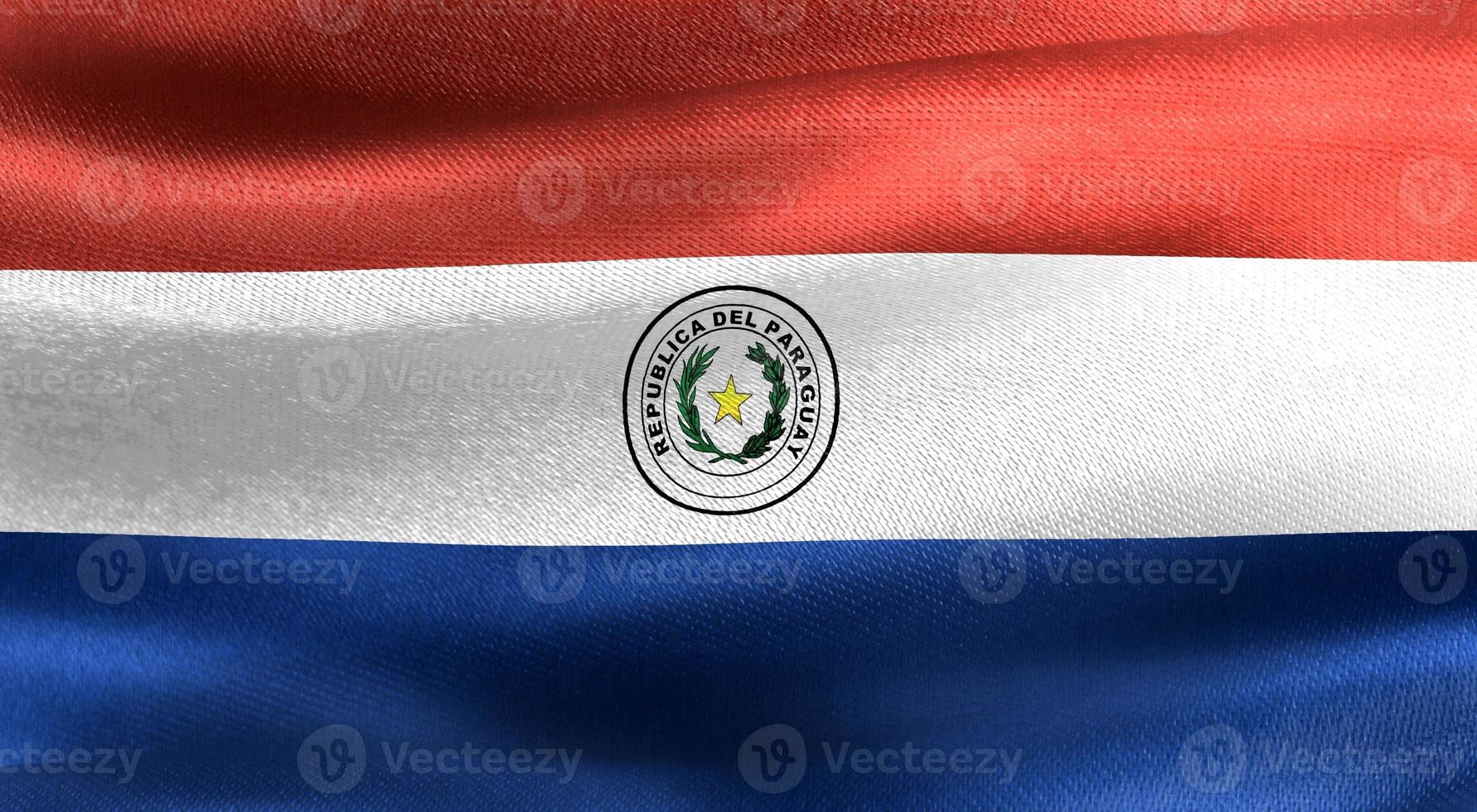 Ilustración 3d de una bandera paraguaya - bandera de tela ondeante realista foto