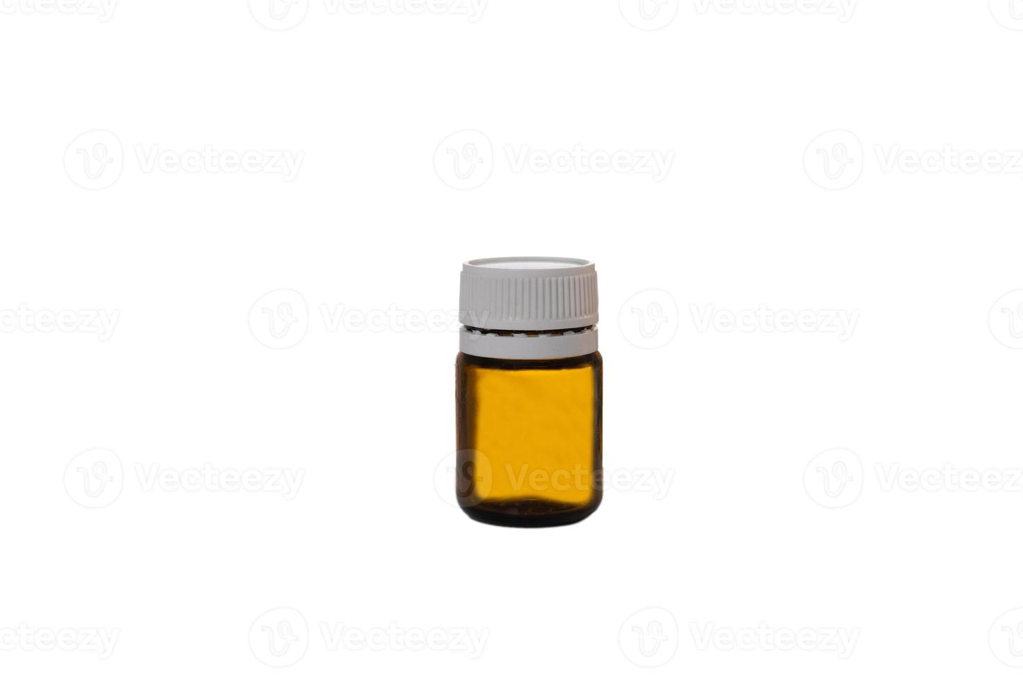 Rejection of plastic concept. Empty Medicine bottle isolated on white background photo