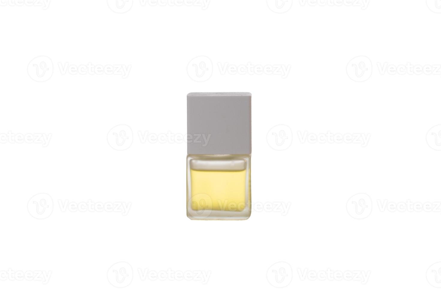 Rejection of plastic concept. Empty cosmetic glass bottle isolated on white background photo