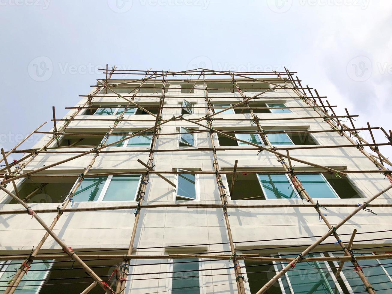 bamboo sticks are tile together to be base on painter photo