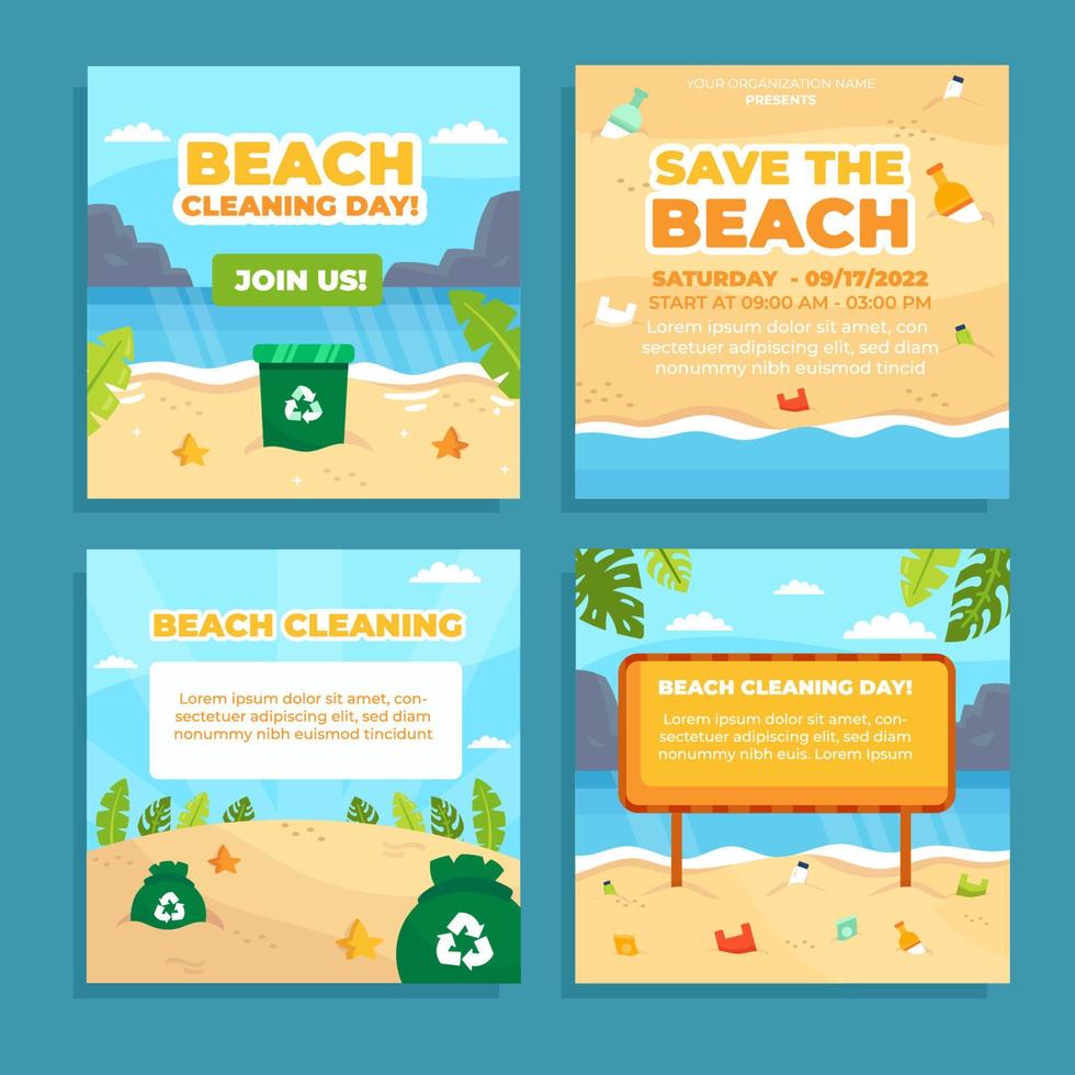 concepto de plantilla de redes sociales de limpieza de playas vector