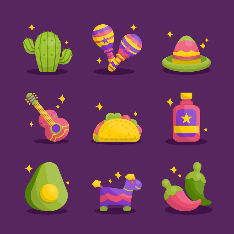 linda colección de conjunto de iconos de elementos del festival cinco de mayo vector