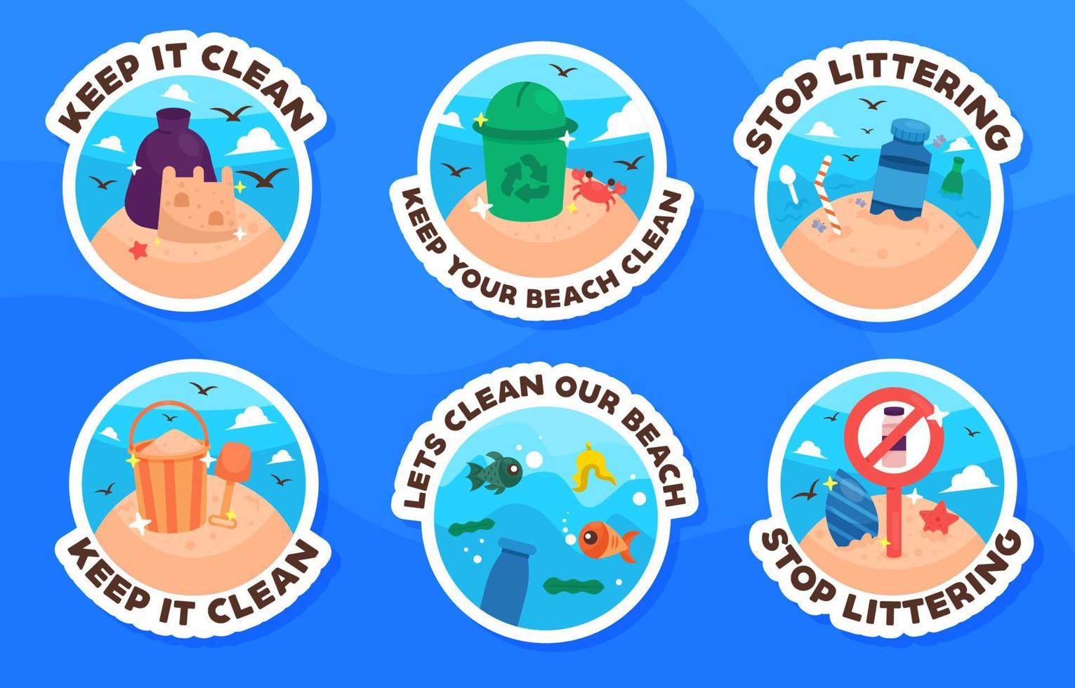 Beach Cleaning Sticker Set vector