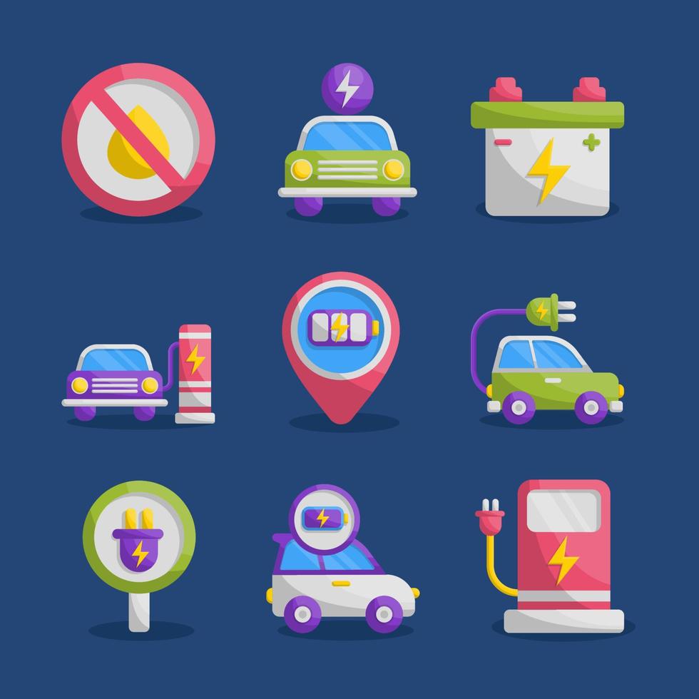 Electric Car Ecology Icon Set Concept vector