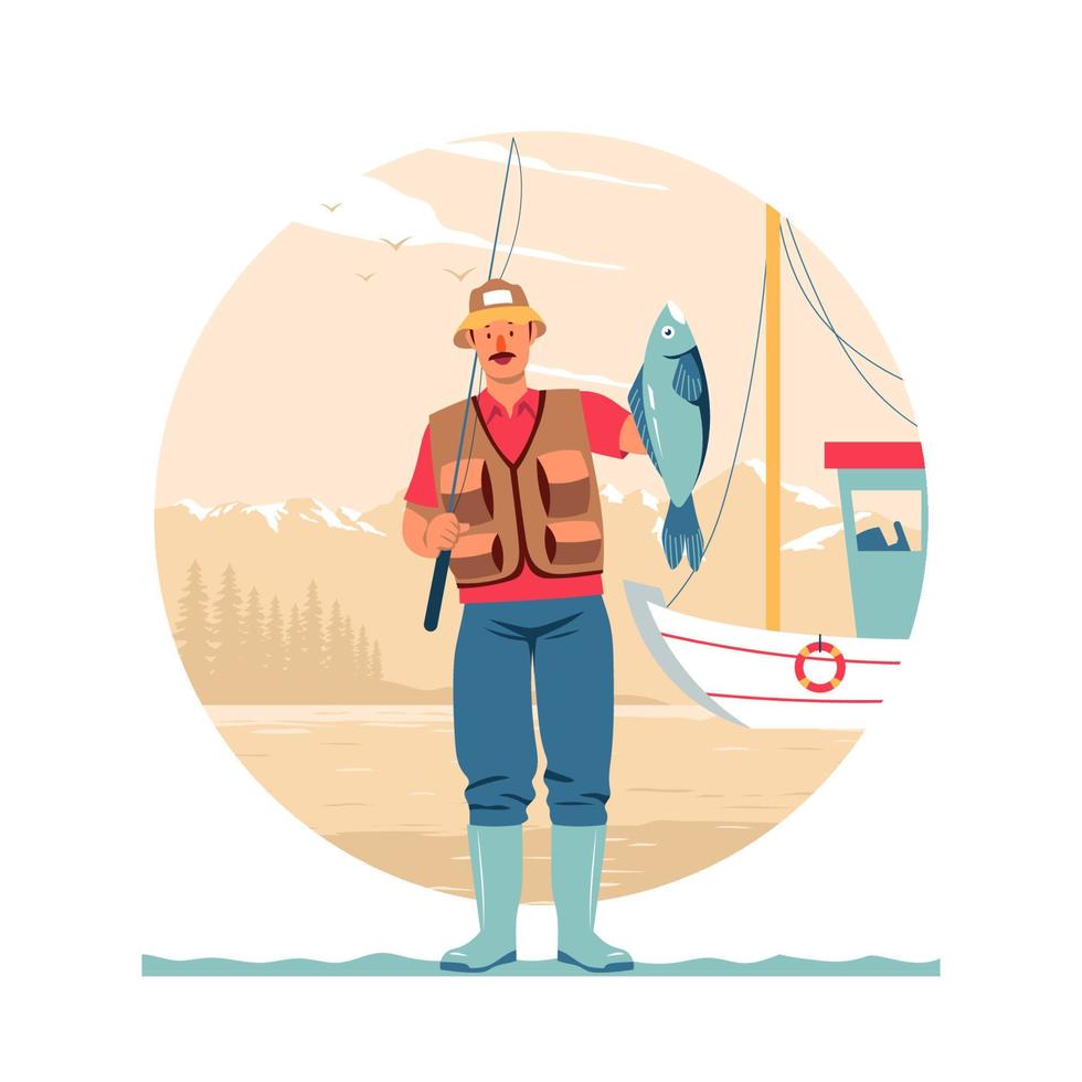 pescador atrapa un concepto de pez vector