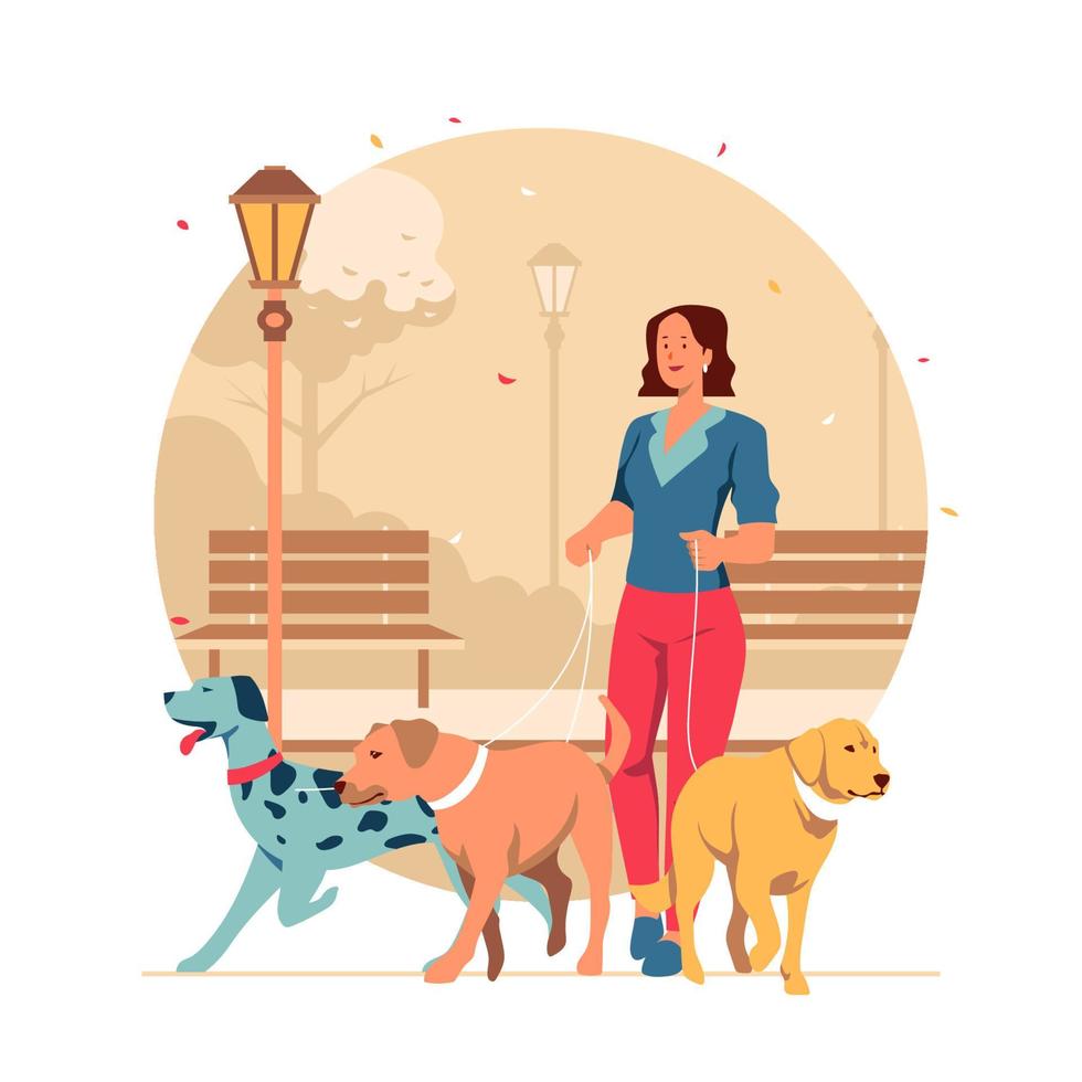 paseador de perros con varios perros vector