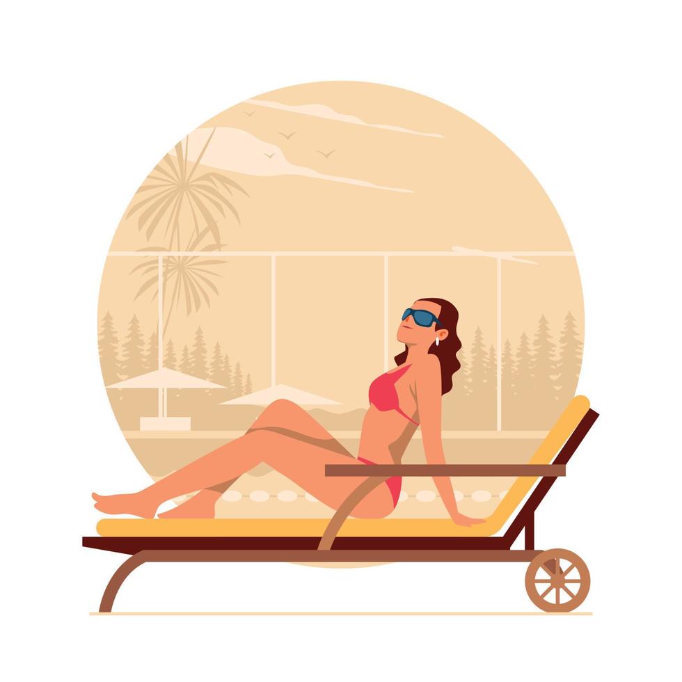 Girl Sunbathing at Swimmng Pool vector