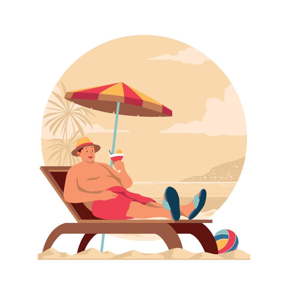 Young Man Sunbathing at the Beach vector