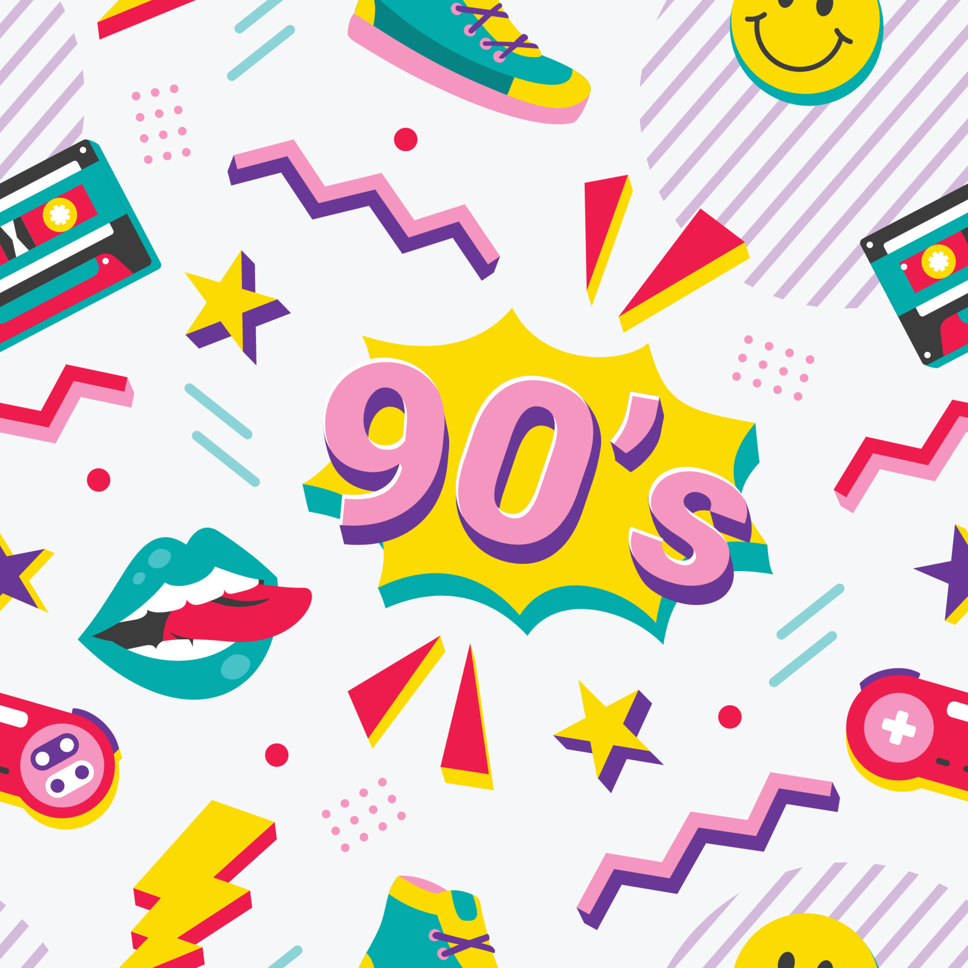 Retro 90s Theme Seamless Pattern 7294045 Vector Art at Vecteezy