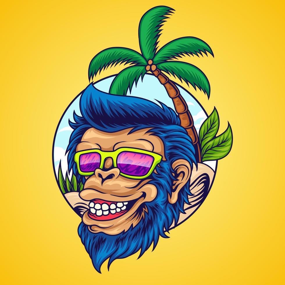 Monkey head in summer vector