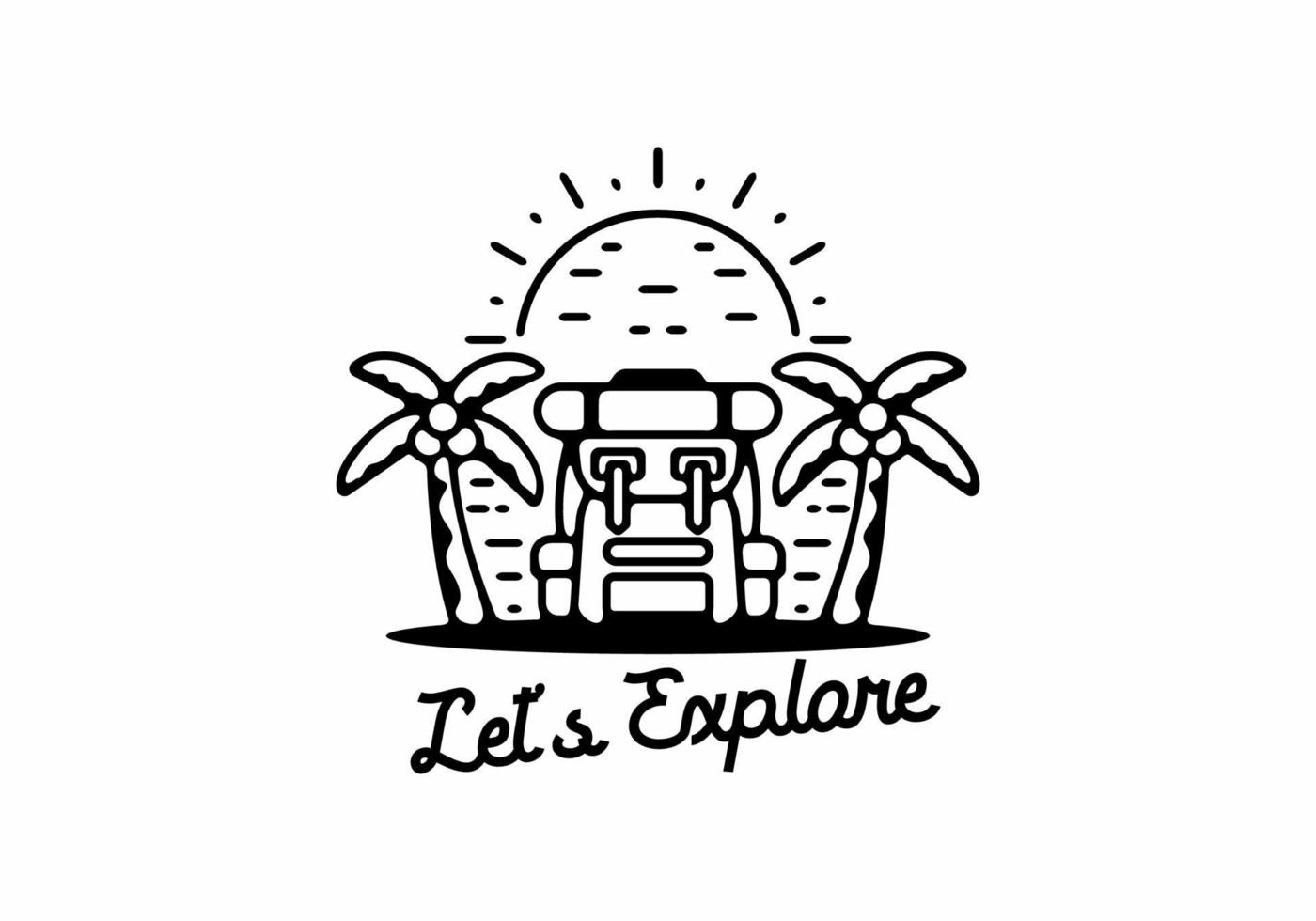 Lets explore with backpack line art vector