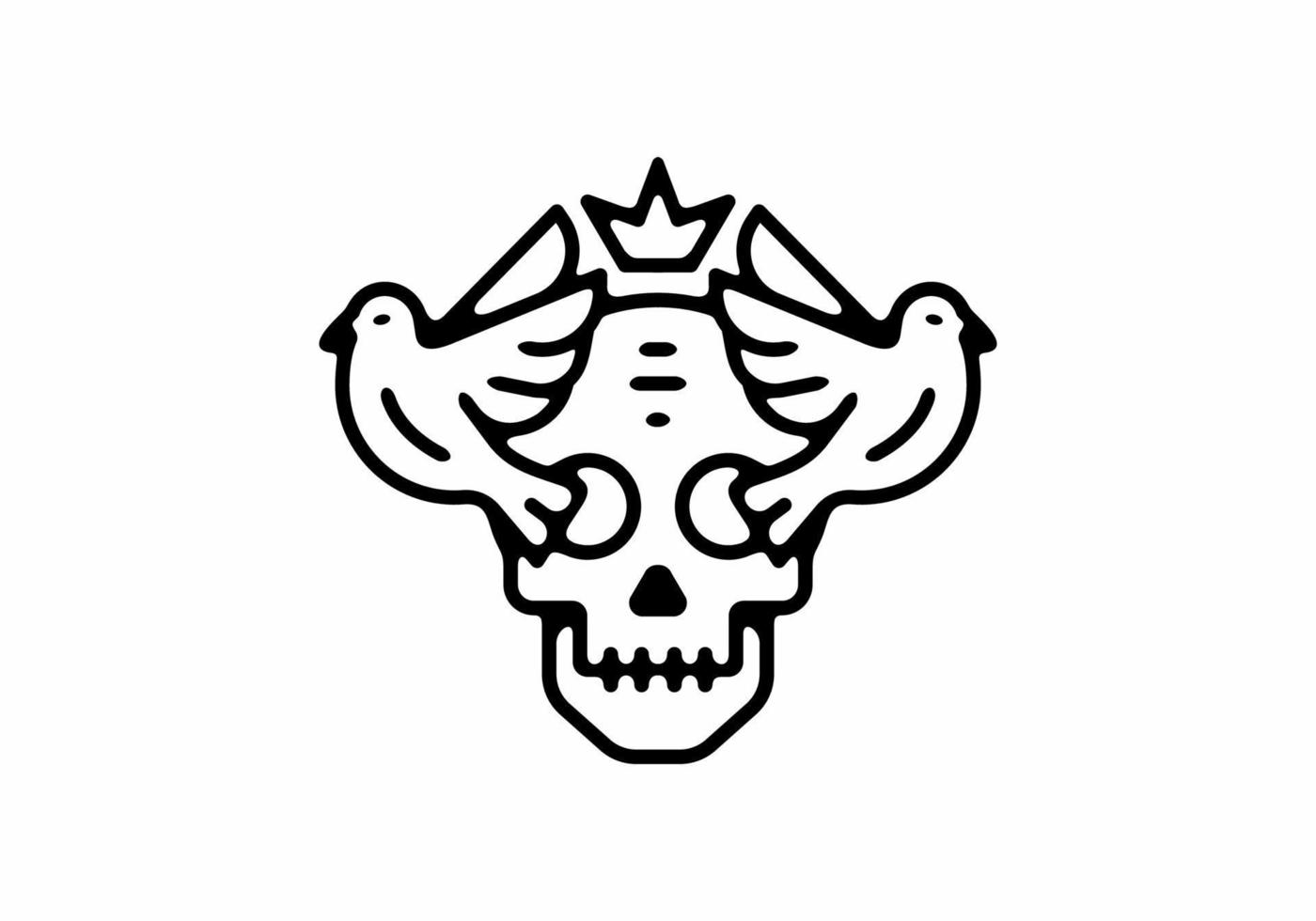 King skull with twin bird line art tattoo vector