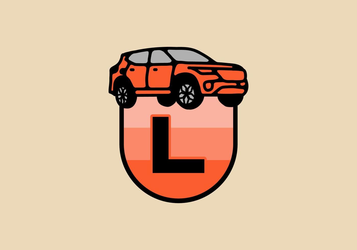 Line art illustration of car with L initial letter vector