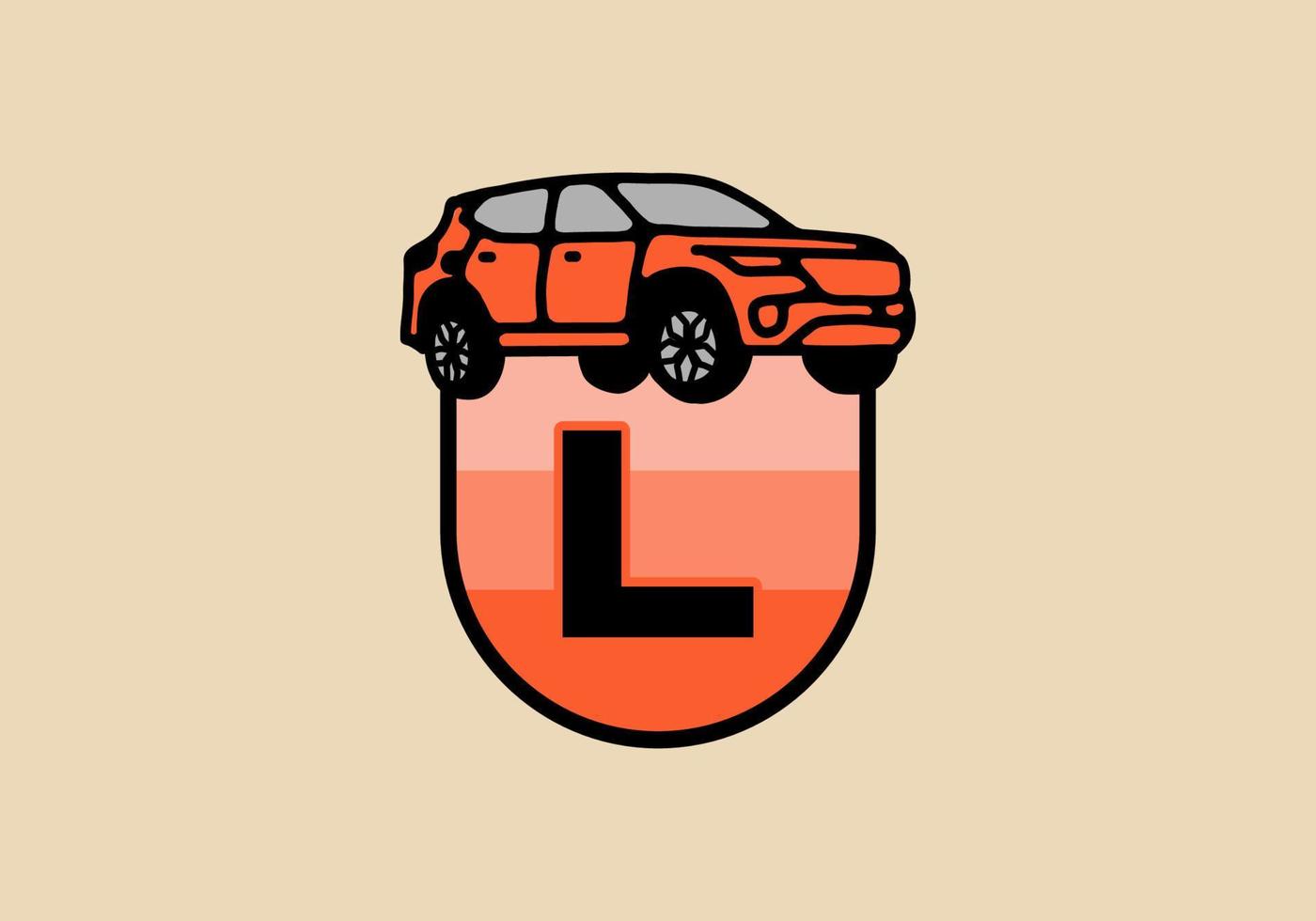 ilustración de arte lineal de coche con letra inicial l vector