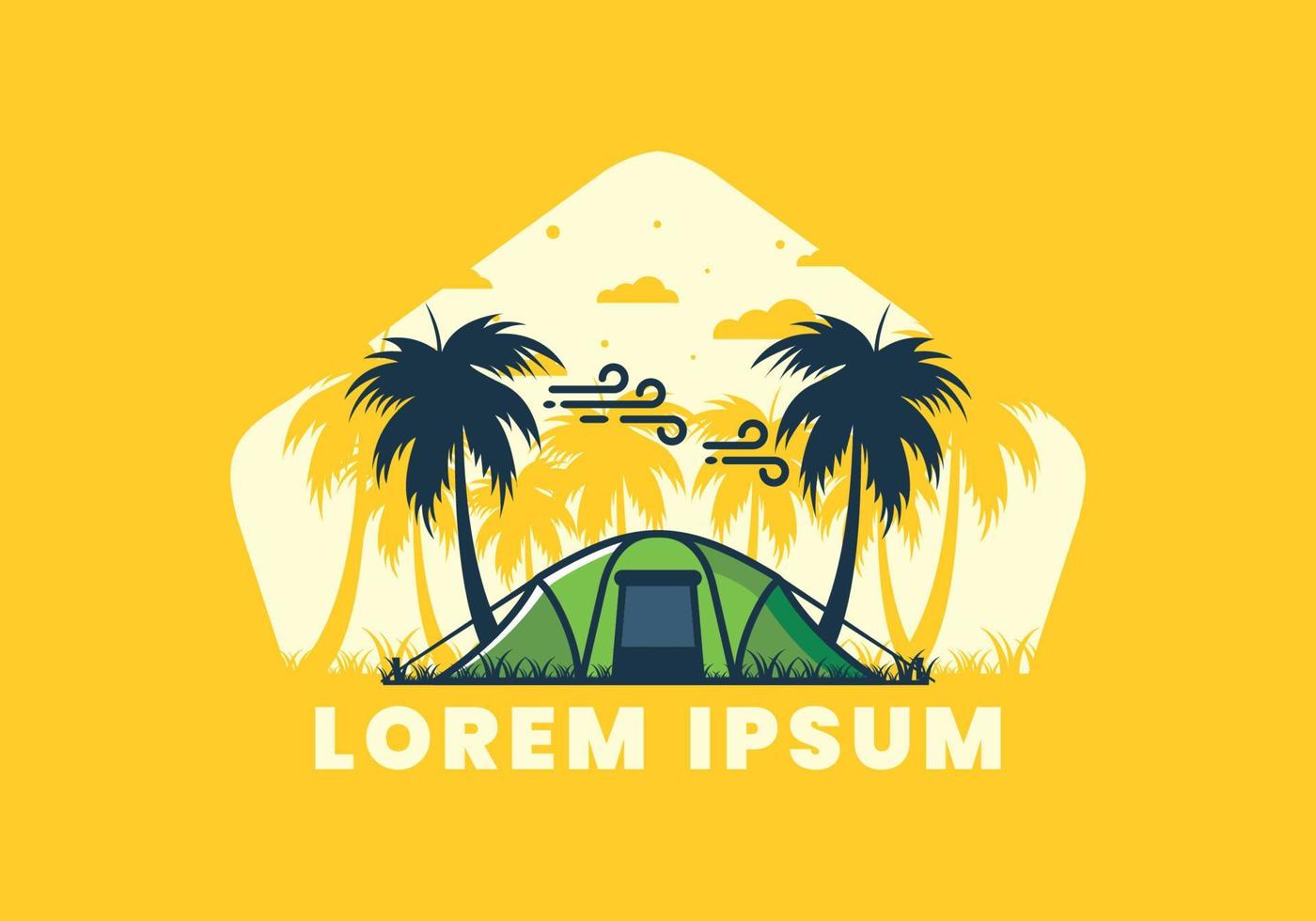 Stay in tent under coconut trees flat illustration vector