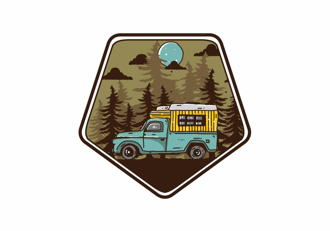 autocaravana de madera en la ilustración del bosque vector