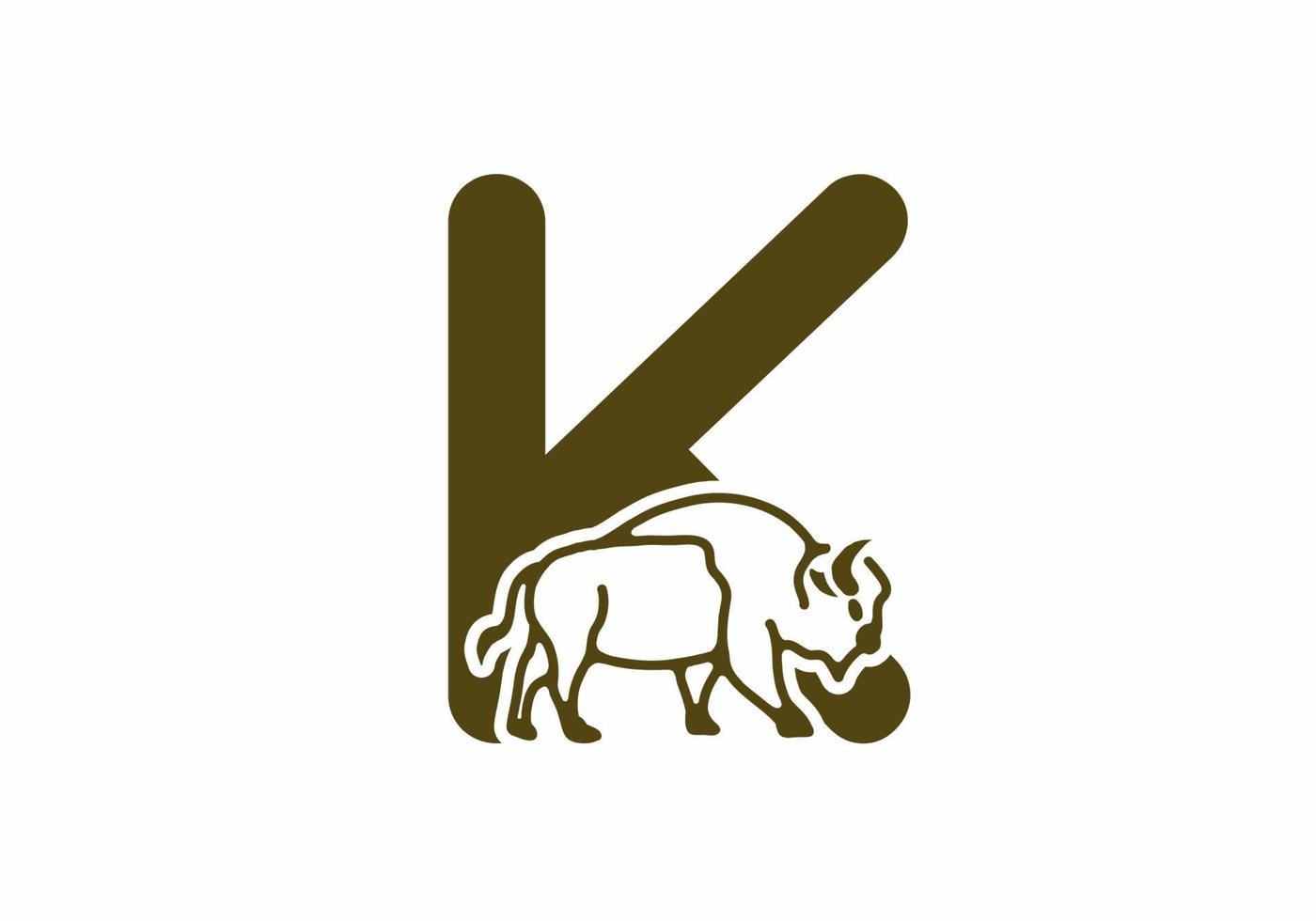 Initial letter K with bison line art vector