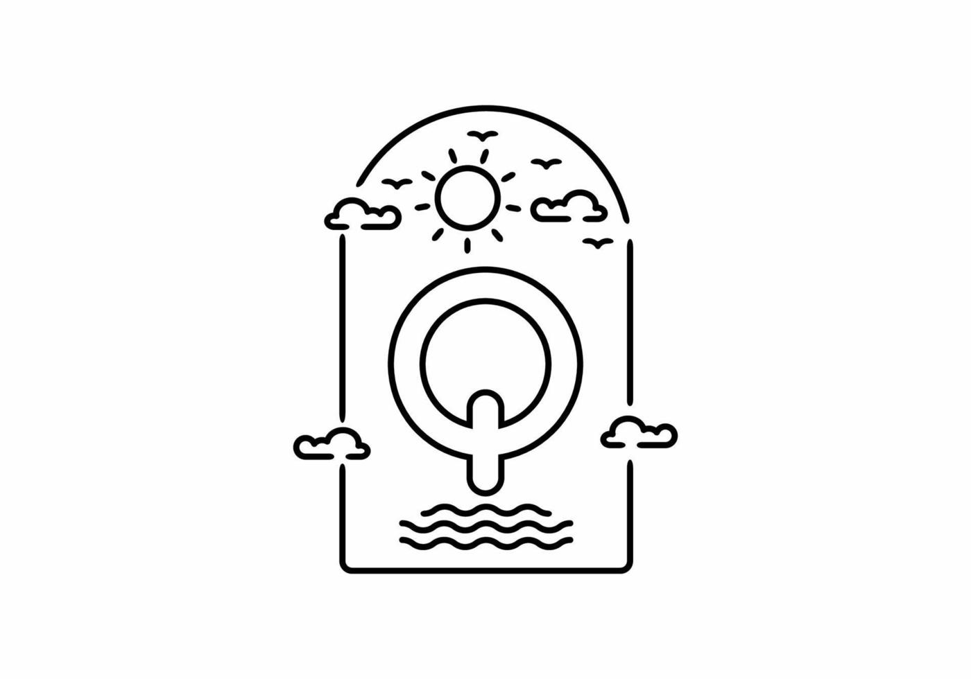 Line art illustration of beach with Q initial name vector