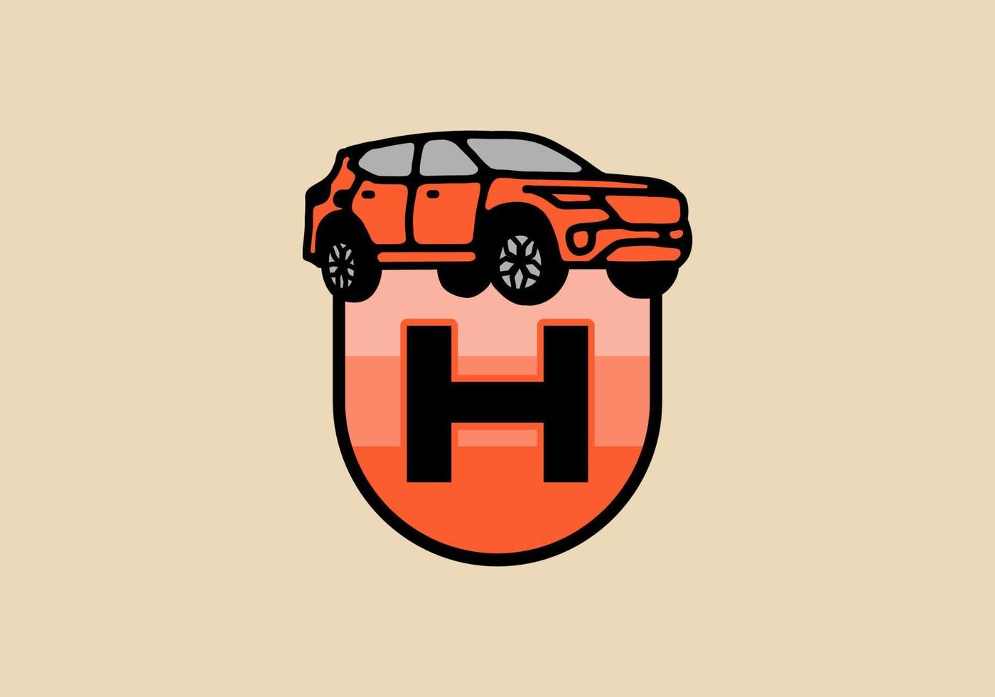 Line art illustration of car with H initial letter vector