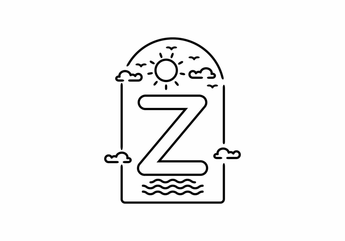 ilustración de arte lineal de la playa con el nombre inicial z vector