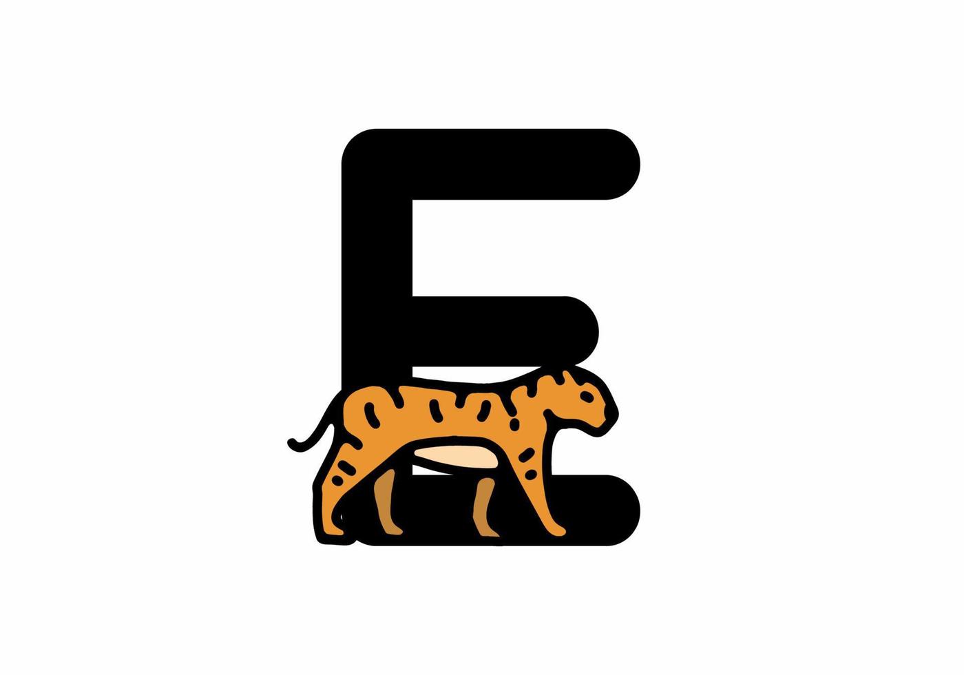 Line art illustration of tiger with E initial letter vector