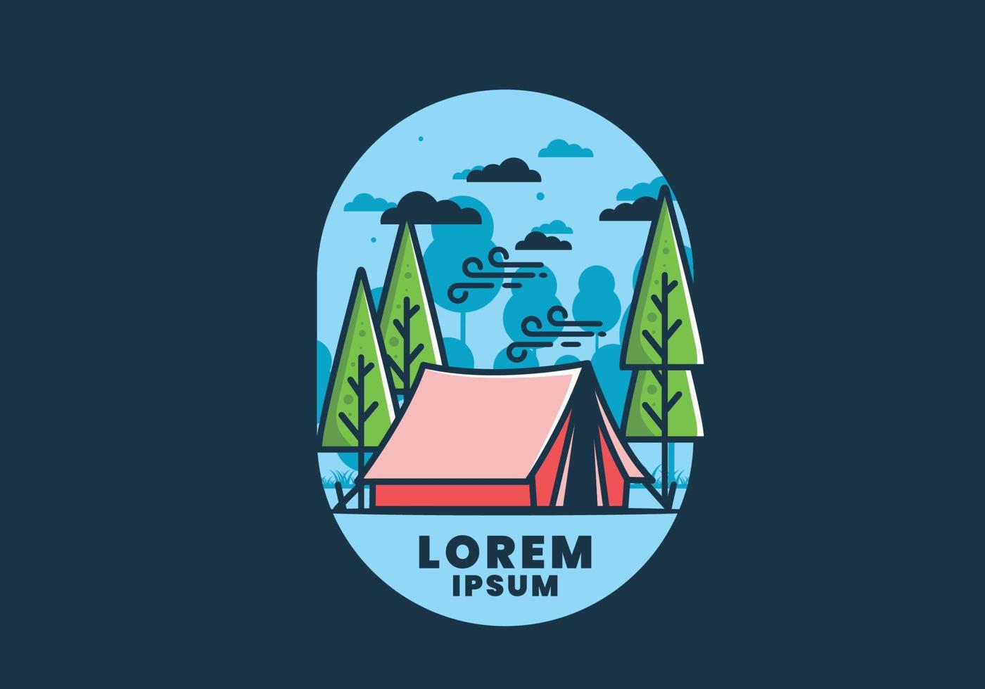 Big camping tent and pine trees illustration vector