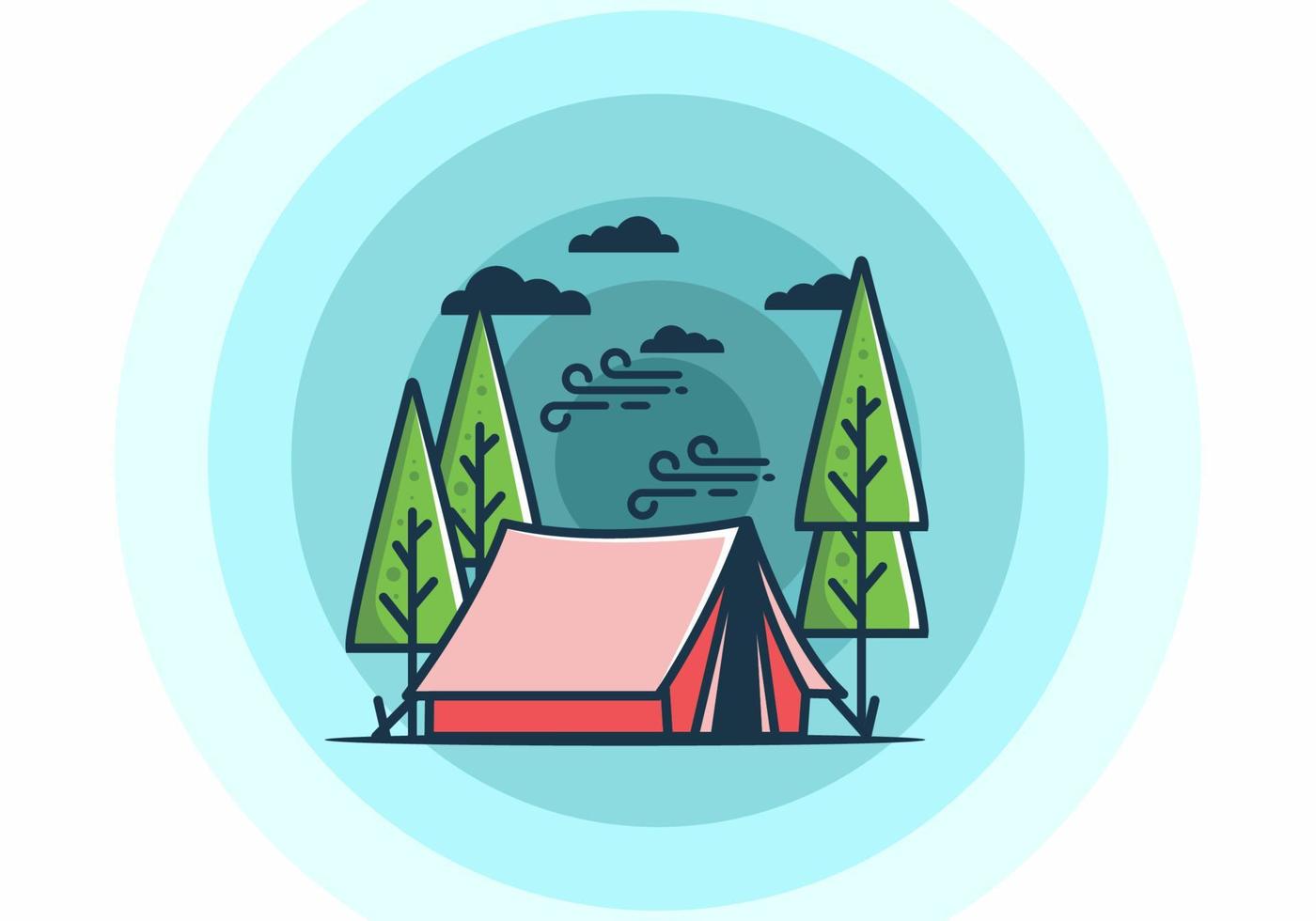 Big camping tent and pine trees illustration vector