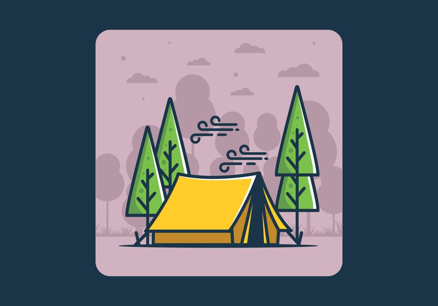 Big camping tent and pine trees illustration vector